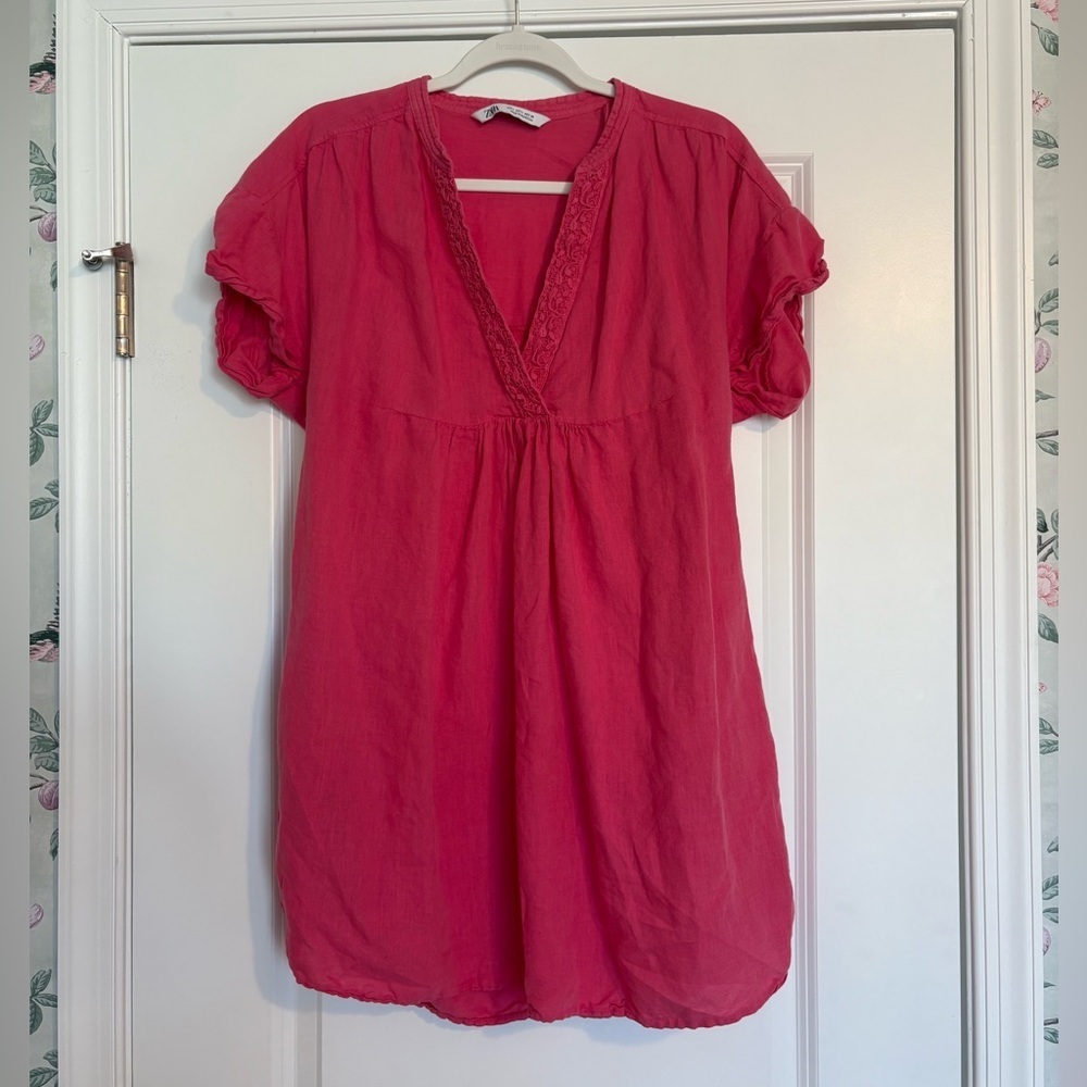 EUC Zara Linen-look Mini Dress Size L - Picture 2 of 4